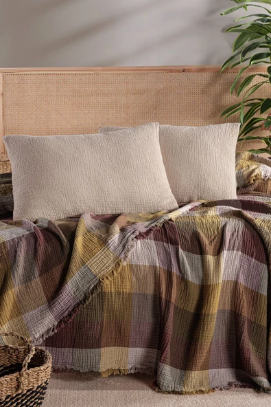MYLASA HOME MylasaHome Ekose Desenli Çift Kişilik Yatak Örtüsü 240x260 - 2
