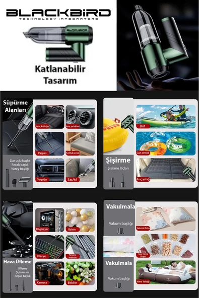 Blackbird MK-5802 16000PA Katlanabilir Kablosuz Araç Süpürgesi | 3 Kademeli Güç | Şarjlı El Süpürgesi - 4