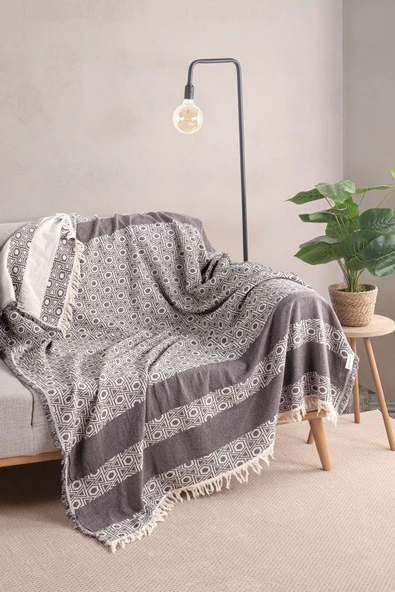 MYLASA HOME Signet Desenli Çok Amaçlı Koltuk Örtüsü %100 Pamuk 130x170 Cm - 1