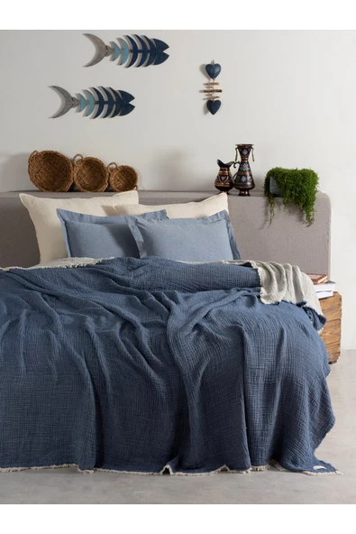 MYLASA HOME Double Face Planets 4 Katlı Müslin Yatak Örtüsü Çift Kişilik 220x240cm - 1