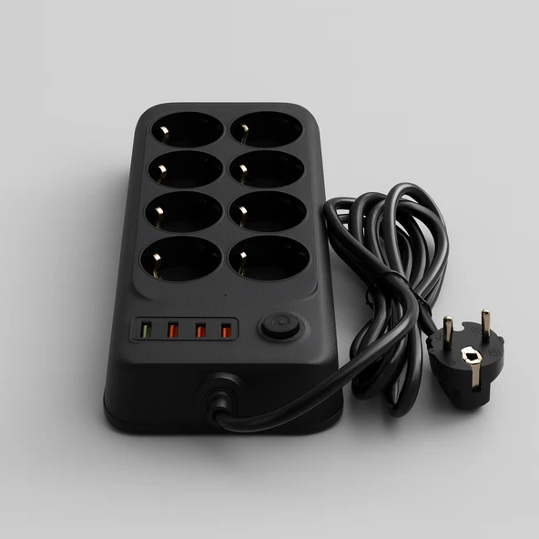 8 Prizli 4 USB Girişli Akım Korumalı Topraklı Golyat Grup Şarj Fiş Priz 2 Metre Uzatma Kablosu - Resim 3
