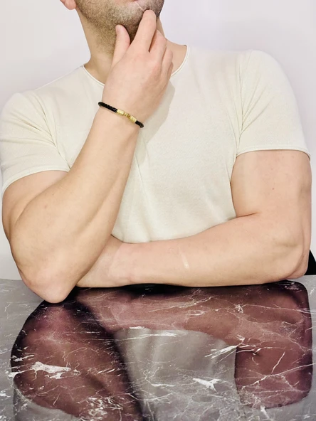 Erkek Bileklik, Gümüş Altın Kaplama Bileklik, Kancalı Sim Desen Tasarım Bileklik, Şık Hediye - Resim 3