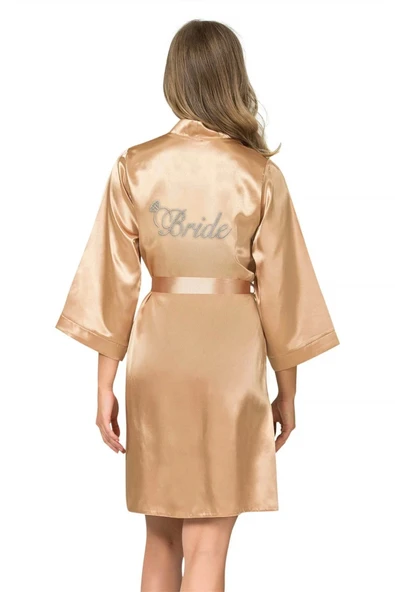 Bicomi Gold Kısa Saten Bride Sabahlık ürün görseli 1