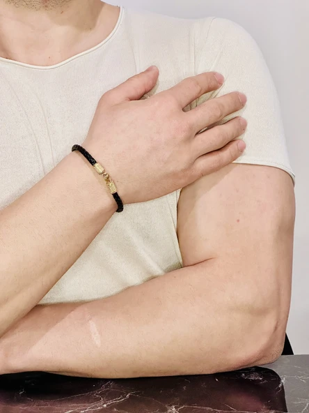 Erkek Bileklik, Gümüş Altın Kaplama Bileklik, Kancalı Sim Desen Tasarım Bileklik, Şık Hediye ürün görseli