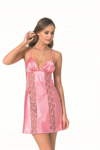 Bicomi Pembe Kısa Saten Gecelik ürün görseli 1