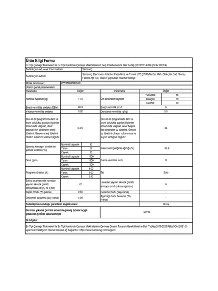 Samsung WW11DG5B25ABAH A Enerji Sınıfı 11 kg 1400 Devir Çamaşır Makinesi - Resim 3