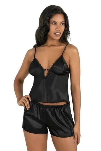 Bicomi Siyah Saten Şort Takımı 9207 ürün görseli