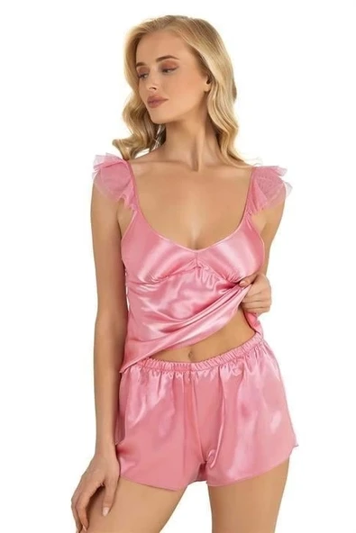 Bicomi Pembe Saten Şort Takımı 9212 ürün görseli