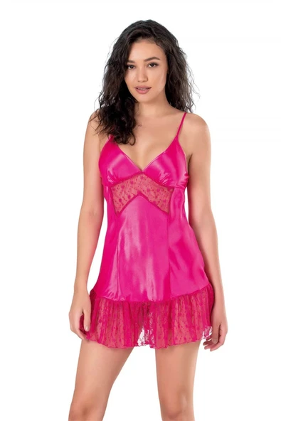 Bicomi Fuşya Kısa Saten Gecelik ürün görseli