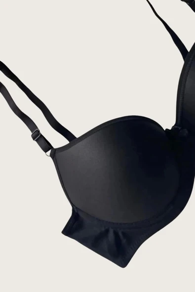 Bicomi Mikro Kumaş Push Up Dolgulu Balenli Günlük Tek Destekli Sütyen - Resim 2