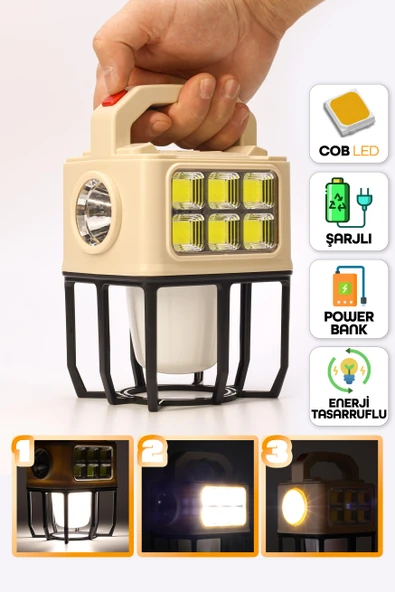 3 MODLU Şarjlı Kamp Lambası Solarlı 20 WATT LED Işık El Feneri Portatif Işıldak Gece Lamba PR9802B ürün görseli