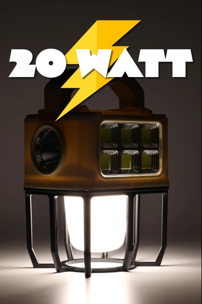 3 MODLU Şarjlı Kamp Lambası Solarlı 20 WATT LED Işık El Feneri Portatif Işıldak Gece Lamba PR9802B - Resim 4