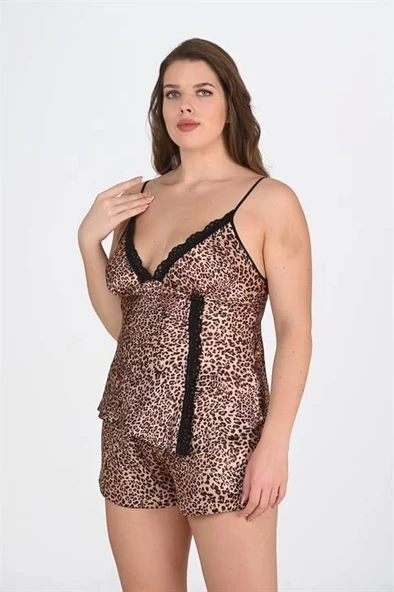 Bicomi Büyük Beden Leopar Desenli Şort Takımı 1074 - 1
