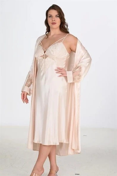 Bicomi 2li Fildişi Sabahlık Takımı Bigsize 6222 - Resim 2