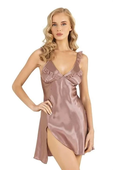 Bicomi Vizon Kısa Saten Gecelik 8237 ürün görseli