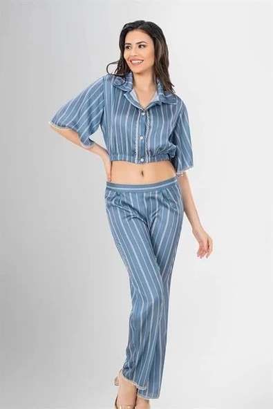 Bicomi 2li Desenli Saten Pijama Takımı ürün görseli