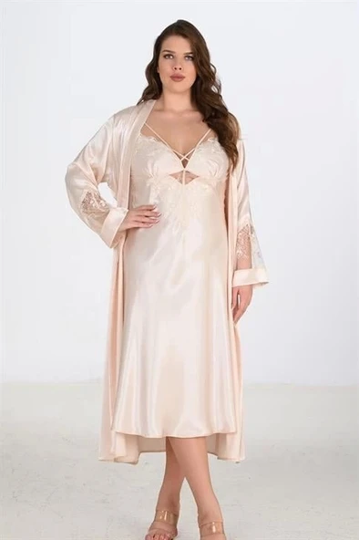 Bicomi 2li Fildişi Sabahlık Takımı Bigsize 6222 ürün görseli