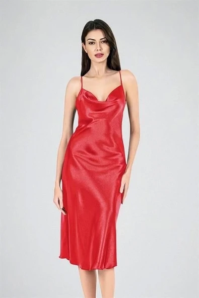 Bicomi Uzun Gecelik Degaje Kırmızı ürün görseli