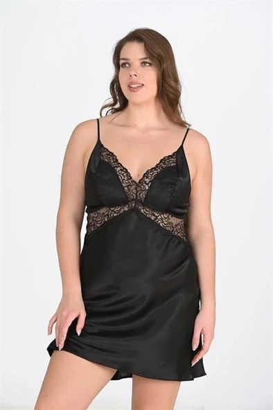 Bicomi Büyük Beden 2li Siyah Sabahlık Takımı Bigsize ürün görseli