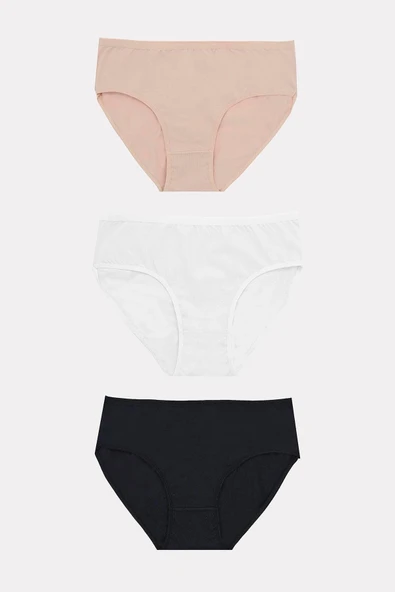 Bicomi Büyük Beden Pamuklu Siyah Beyaz Ten Rengi 3lü Külot ürün görseli