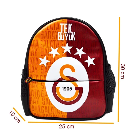 Galatasaray 2 Bölmeli 5 Yıldızlı Tek Büyük Suni Deri Anaokulu Sırt Çantası (25684) - 2