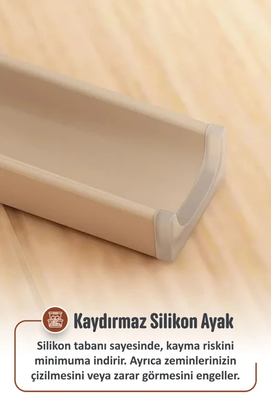 İronika Kaymaz Ayaklı Dekoratif İç İçe Geçebilen Plastik Tabure Mutfak Bahçe Taburesi 4 Adet Latte - Resim 3