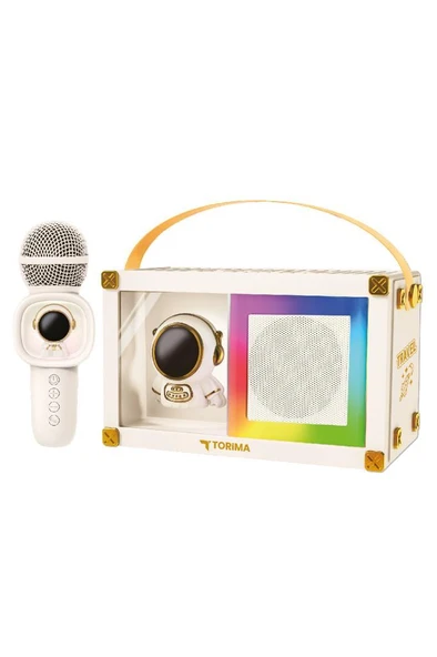 Torima KIDMIC-06 Beyaz RGB Astronot Figürlü Mikrofonlu Karaoke Bluetooth Hoparlör - Resim 2
