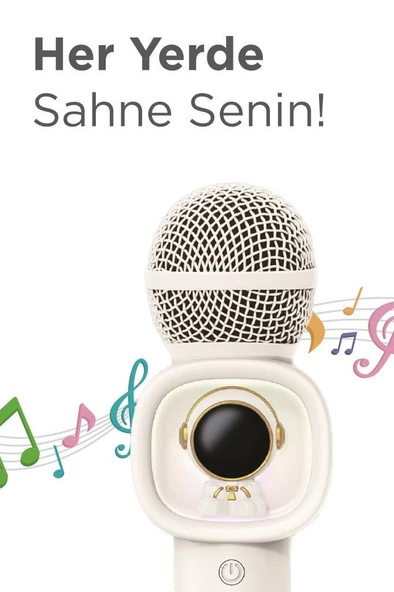 Torima KIDMIC-06 Beyaz RGB Astronot Figürlü Mikrofonlu Karaoke Bluetooth Hoparlör - Resim 4