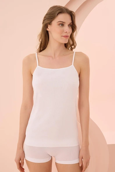 Bicomi İp Askılı Beyaz Ribana Atlet ürün görseli