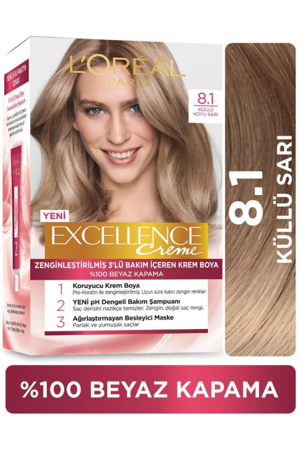 L'Oréal Paris Excellence Creme Saç Boyası - 8.1 Küllü Koyu Sarı