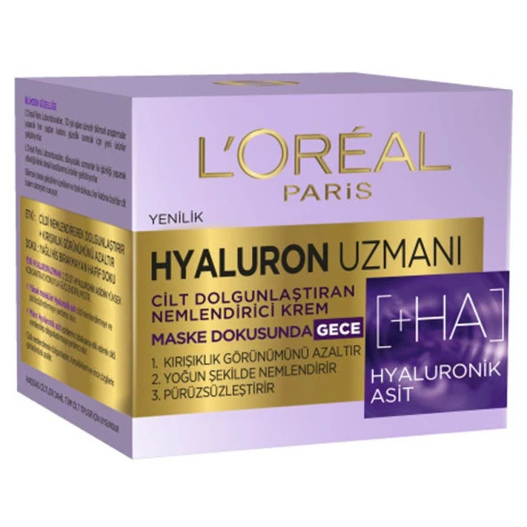 Loreal Paris Hyaluron Uzmanı Cilt Dolgunlaştıran Nemlendirici Gece Kremi 50 ml