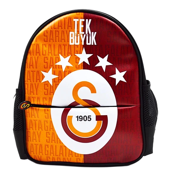 Galatasaray 2 Bölmeli 5 Yıldızlı Tek Büyük Suni Deri Anaokulu Sırt Çantası (25684) - 1