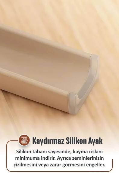 İronika Kaymaz Ayaklı Dekoratif İç İçe Geçebilen Plastik Tabure Mutfak Bahçe Taburesi 6 Adet Latte - Resim 3