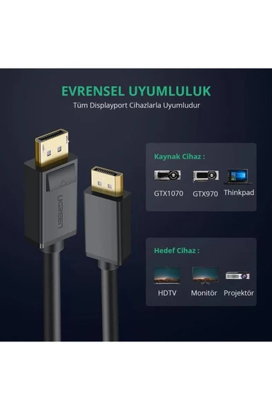 Ugreen 4K 60Hz Displayport to Displayport Kablo, 5 Metre Outlet - 2