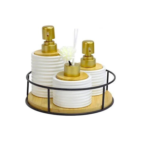 BUENOS YUVARLAK STANDLI PORSELEN BANYO SIVI SABUNLUK SETİ 4 PARÇA ZT-007 161065 3029 ürün görseli