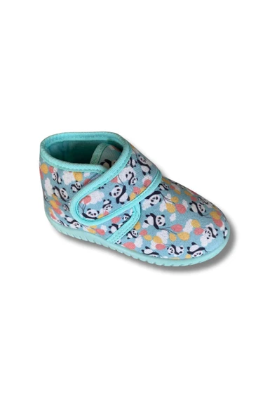 Soylu Yumuşak Pamuklu Unisex Çocuk Pandufu Yeşil/Panda - 5