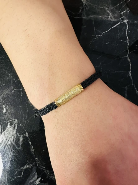 Erkek Bileklik ,Gümüş Deri İp Örme Özel Tasarım Bileklik, Altın Kaplama, Şık Hediye - Resim 2