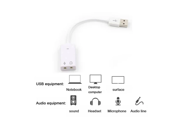 USB Kablolu Ses Kartı 7.1 Sound Çevirici Dönüştürücü, 3.5mm jak girişli, - 4