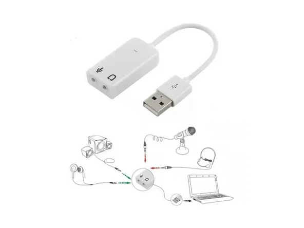 USB Kablolu Ses Kartı 7.1 Sound Çevirici Dönüştürücü, 3.5mm jak girişli, - 3