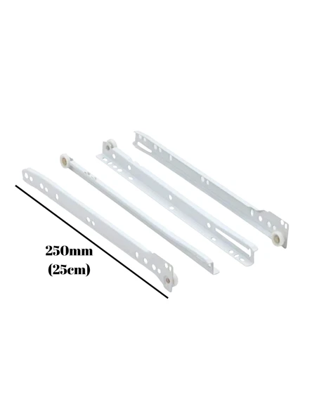 Beyaz Metal Çekmece Rayı Tekerlekli Mobilya Dolap Çekmece Rayı(BEYAZ)(TAKIM)(METAL) 25cm 25cm - 2 ADET - Resim 5