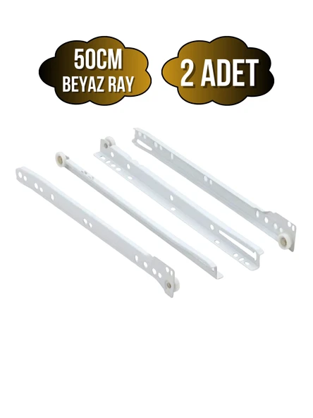 Beyaz Metal Çekmece Rayı Tekerlekli Mobilya Dolap Çekmece Rayı(BEYAZ)(TAKIM)(METAL) 50cm 50cm - 2 ADET ürün görseli