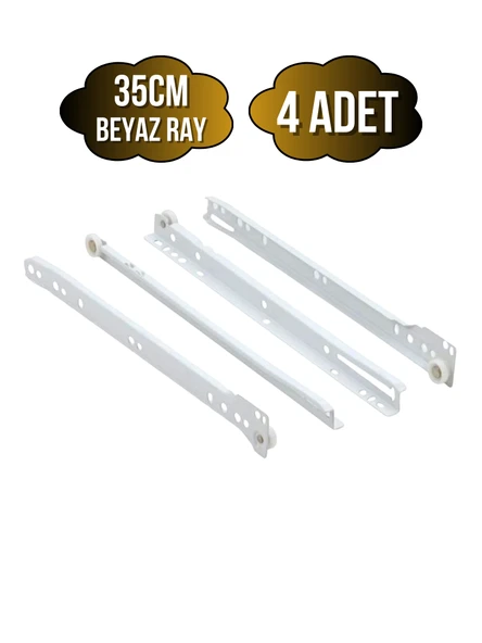 Beyaz Metal Çekmece Rayı Tekerlekli Mobilya Dolap Çekmece Rayı(BEYAZ)(TAKIM)(METAL) 35cm 35cm - 4 ADET ürün görseli