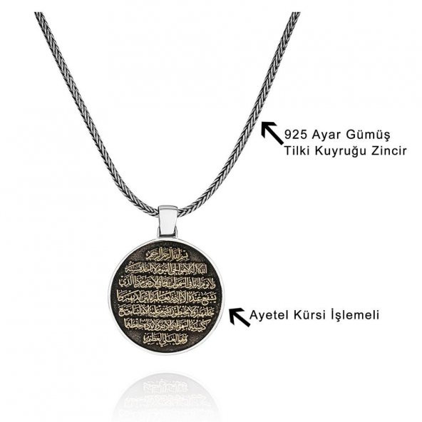 Ayetel Kürsü Madalyon 60 cm 925 Gümüş Kolye - 2