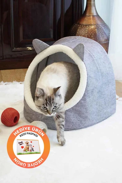Alas Keçe Kedi Ve Köpek Evi Yatağı Gri Paspas Hediyeli - 2