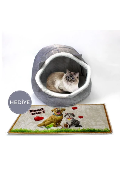 Alas Keçe Kedi Ve Köpek Evi Yatağı Gri Paspas Hediyeli - 3
