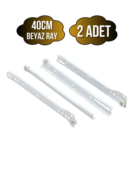 Beyaz Metal Çekmece Rayı Tekerlekli Mobilya Dolap Çekmece Rayı(BEYAZ)(TAKIM)(METAL) 40cm 40cm - 2 ADET - 1