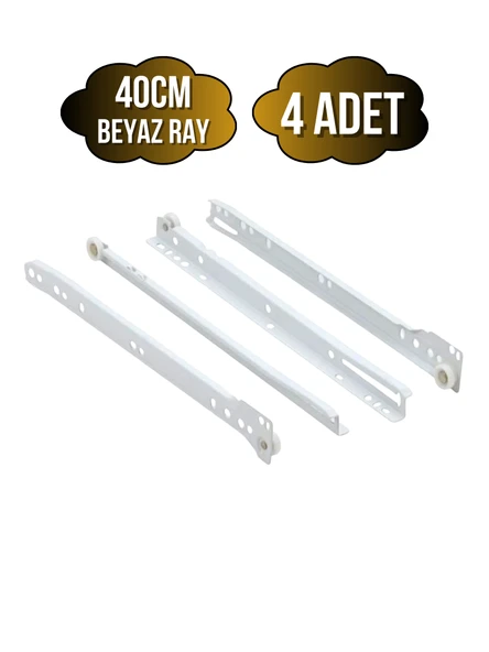 Beyaz Metal Çekmece Rayı Tekerlekli Mobilya Dolap Çekmece Rayı(BEYAZ)(TAKIM)(METAL) 40cm 40cm - 4 ADET ürün görseli