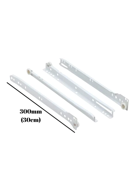 Beyaz Metal Çekmece Rayı Tekerlekli Mobilya Dolap Çekmece Rayı(BEYAZ)(TAKIM)(METAL) 30cm 30cm - 2 ADET - Resim 5