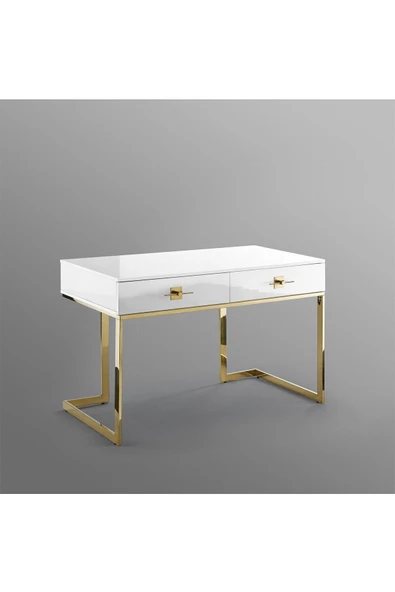 Hitit Dekorasyon Rihanna Gold Metal Beyaz Çalışma Masası - 3