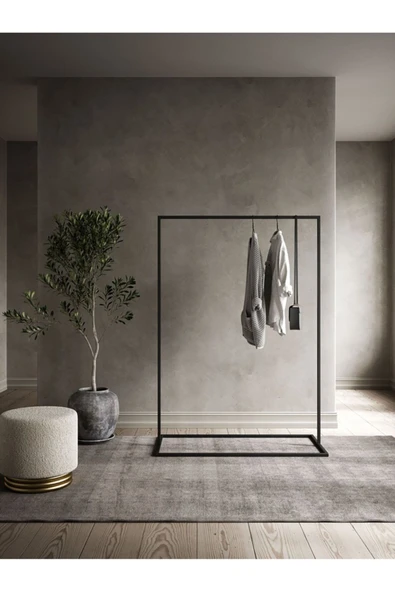 Hitit Dekorasyon Sort Siyah Metal Elbise Askılığı Büyük